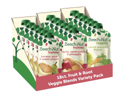 Beech-Nut Food Variety Pack, Fruit & Root Veggie Blends Baby Food Pouches, Fruit & Veggie Purees, 3.5oz (18 Pack)